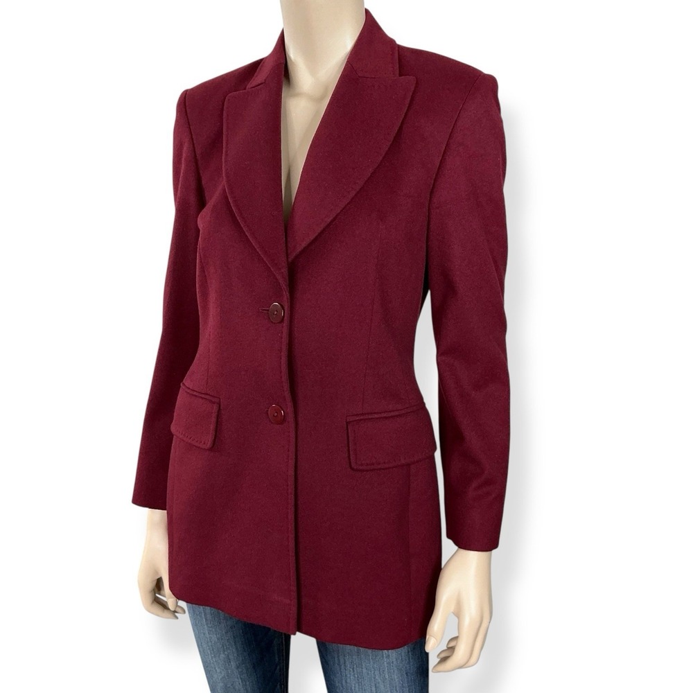 Saks Fifth Ave Cashmere Collection Blazer Jacket Coat Burgundy Germany Size 4 - Picture 2 of 16